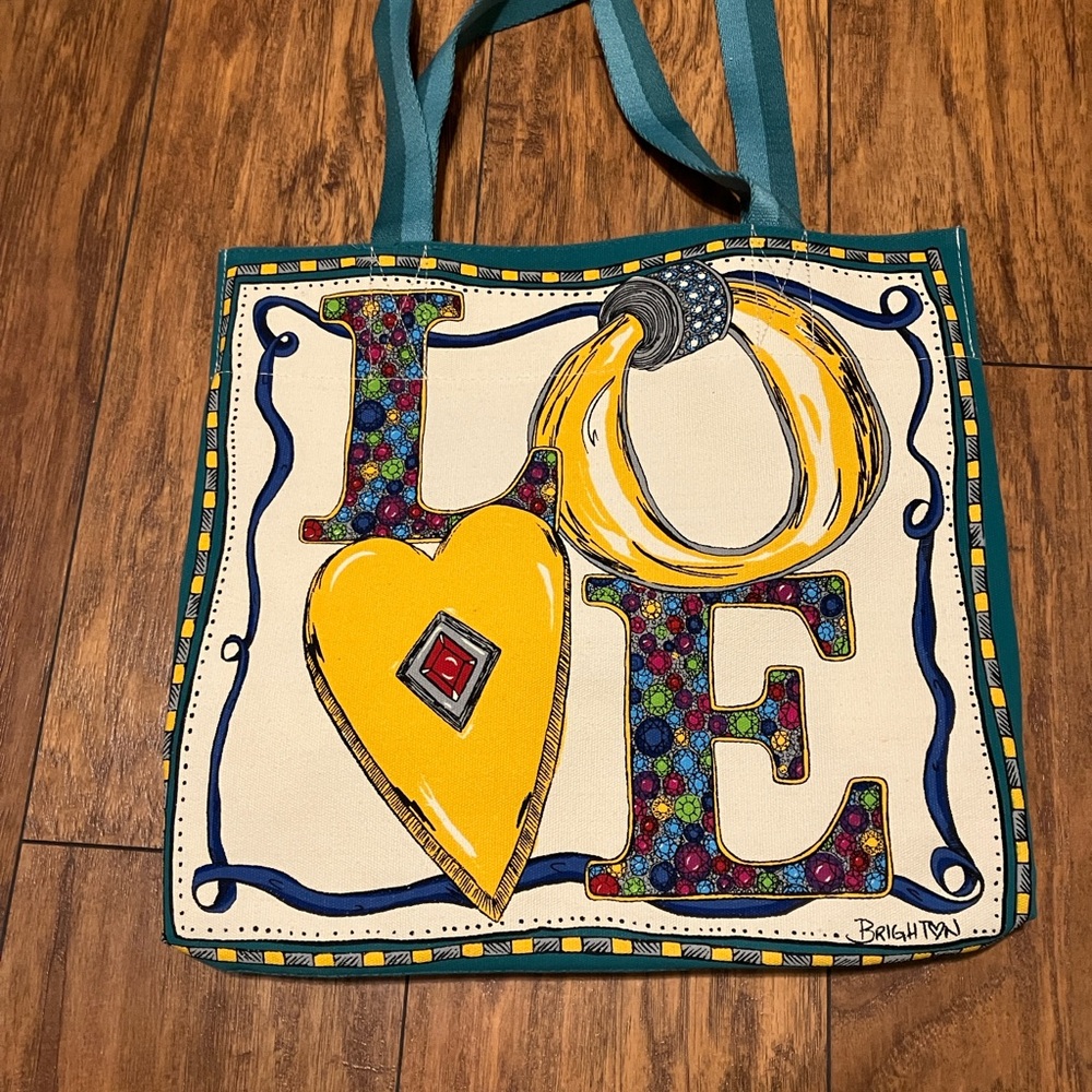 Brighton Teal & Cream Love Canvas Tote